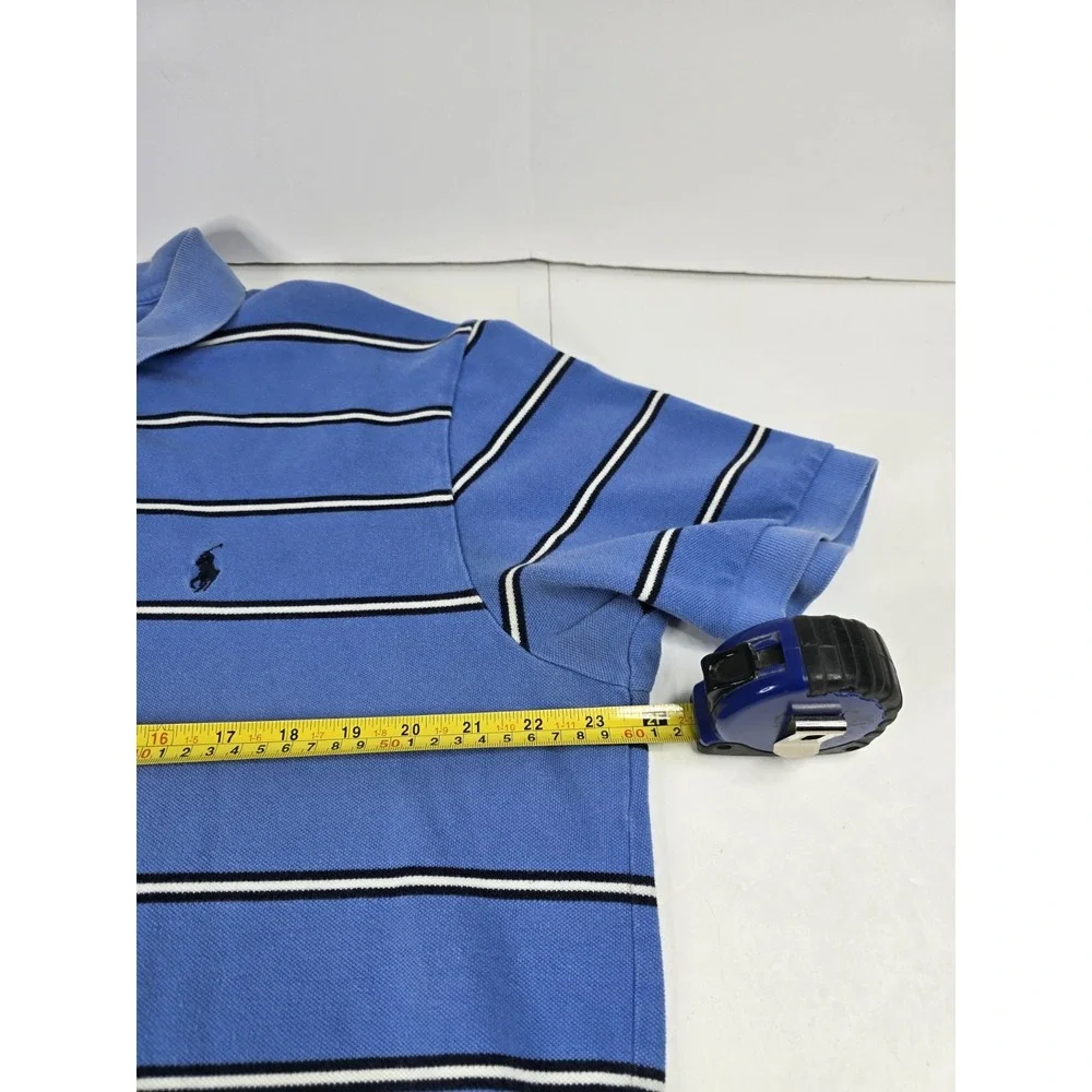 Polo Ralph Lauren Shirt Mens XL‎ Blue Striped Polo Short Sleeve Rugby Soccer Vtg